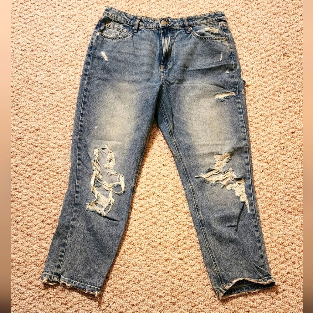 Aero Washed Blue Ripped Mon Jeans Size 14